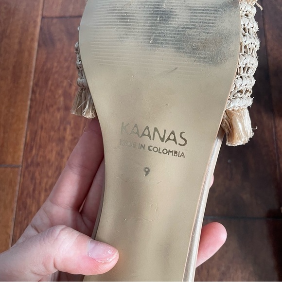 Kaanas Open Toe Heels Shoes Sumatra Tan Block Frayed Woven Sandal Womens Size 9 - Picture 8 of 11